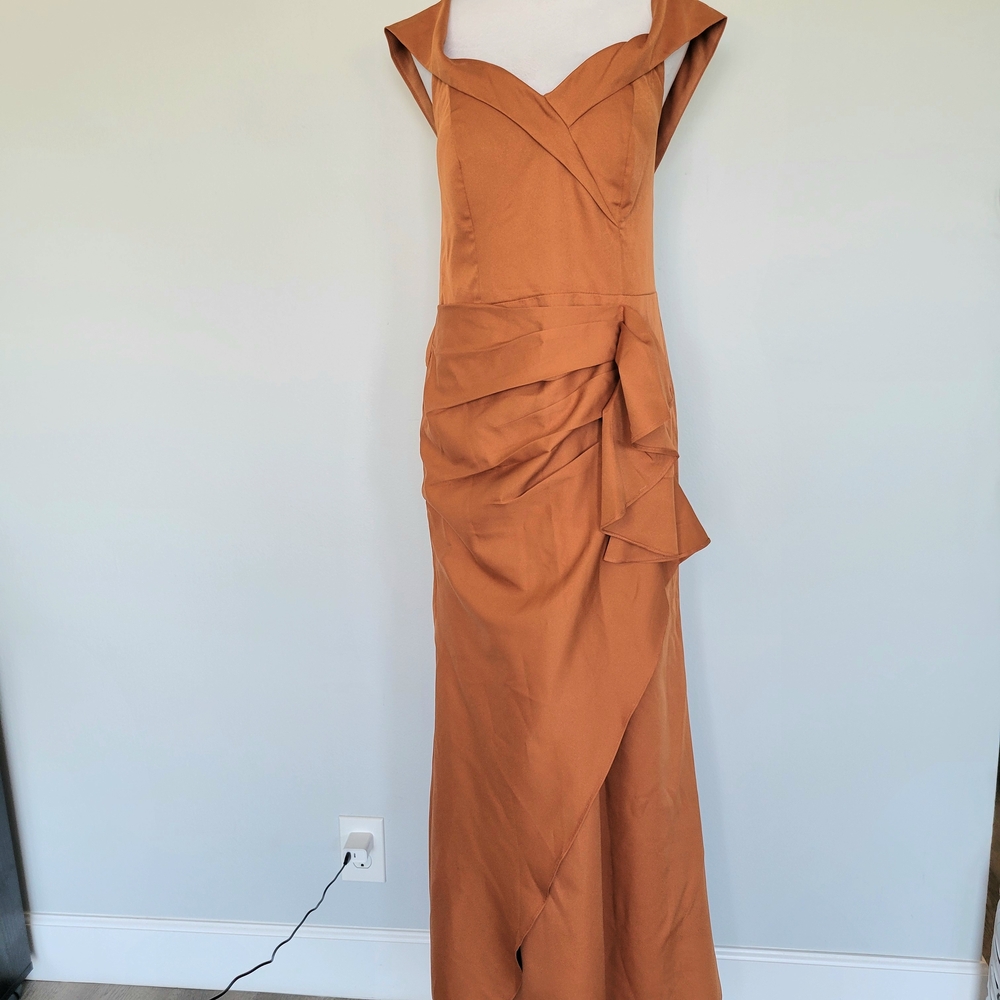 NWT Burnt Orange Ruffle Wedding Bridal Bridemaids Gala Formal Gown Dress Size 16 - Picture 2 of 16